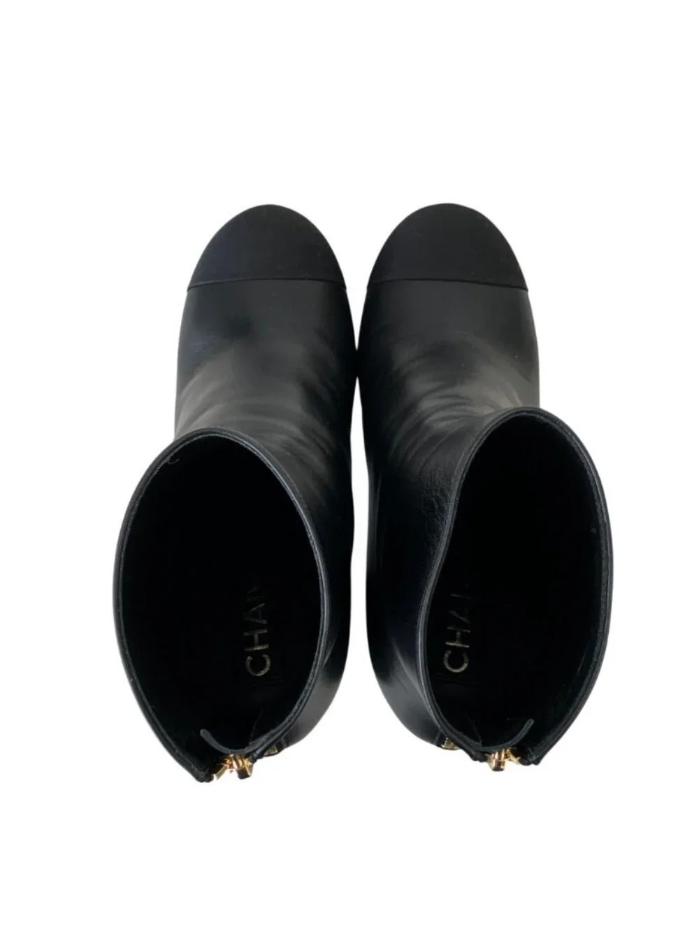Chanel CC Logo Leather Ankle Boots 37.5 Equivalent Black